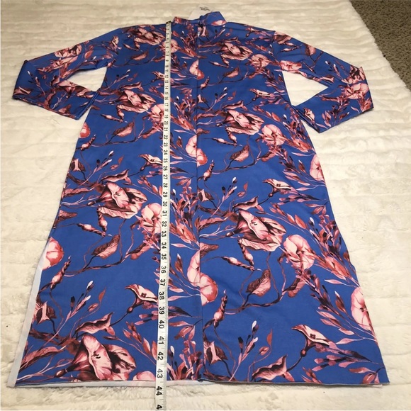 Women Zara Trafaluc NWT Blue Floral Long Dress Tunic Long Sleeve S - Picture 3 of 5